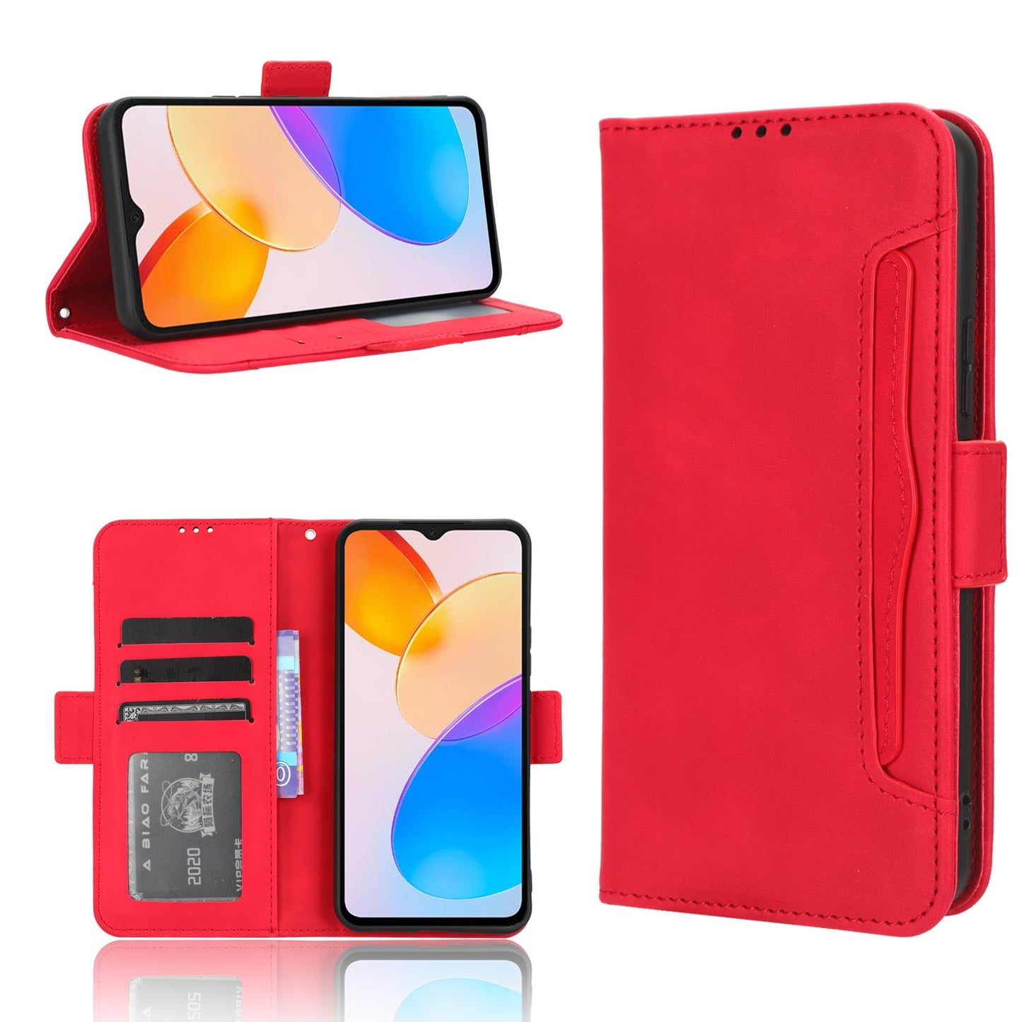 Honor X5 Skin Feel PU Leather Wallet Phone Case with Card Slots, Cash Pocket, Magnetic Closure, Built-In Stand, Full Protection TPU Cover