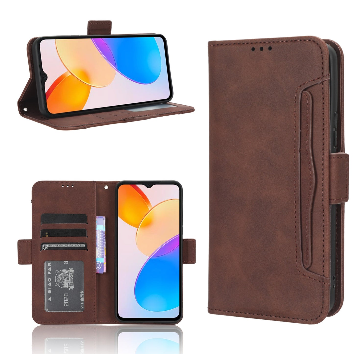 Honor X5 Skin Feel PU Leather Wallet Phone Case with Card Slots, Cash Pocket, Magnetic Closure, Built-In Stand, Full Protection TPU Cover