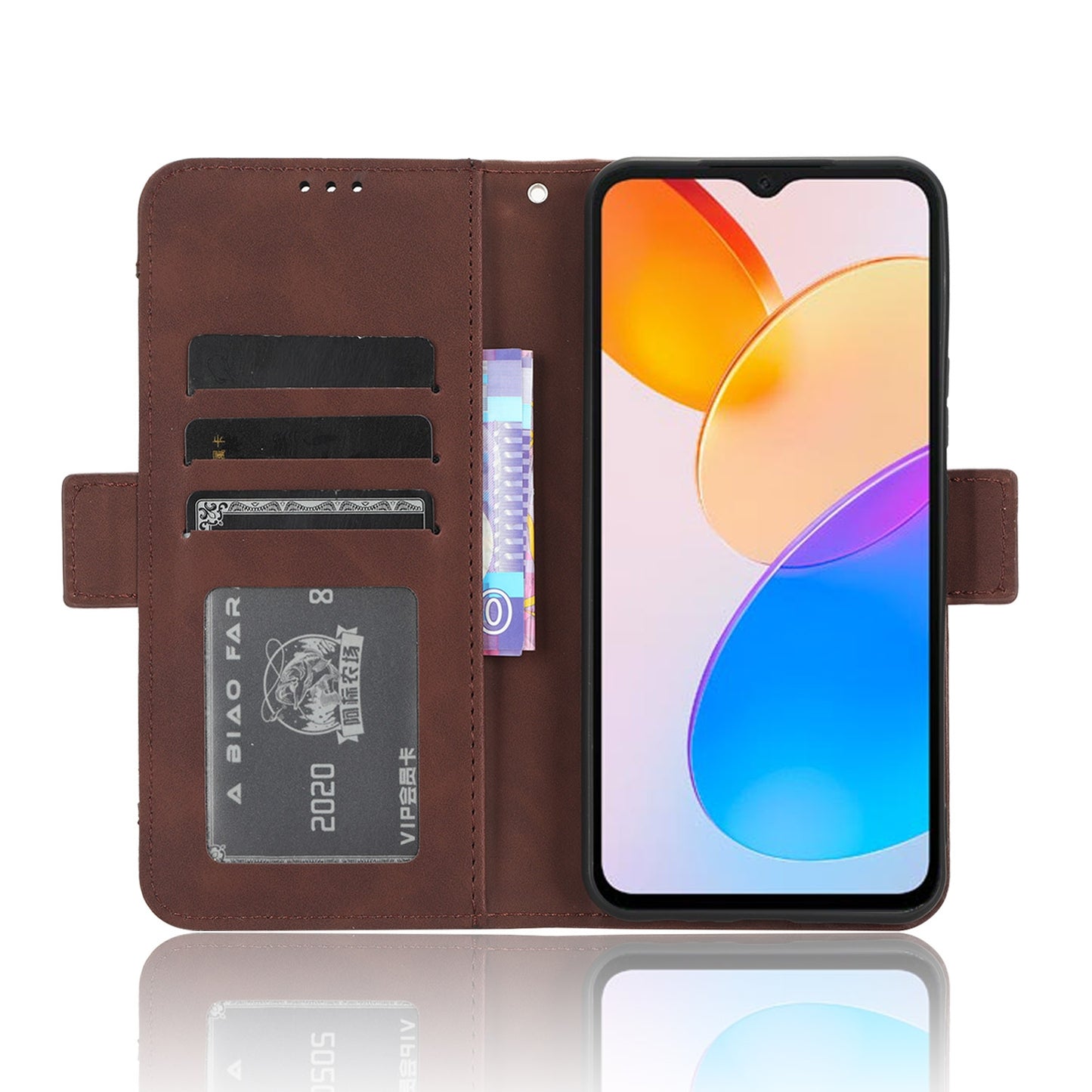 Honor X5 Skin Feel PU Leather Wallet Phone Case with Card Slots, Cash Pocket, Magnetic Closure, Built-In Stand, Full Protection TPU Cover