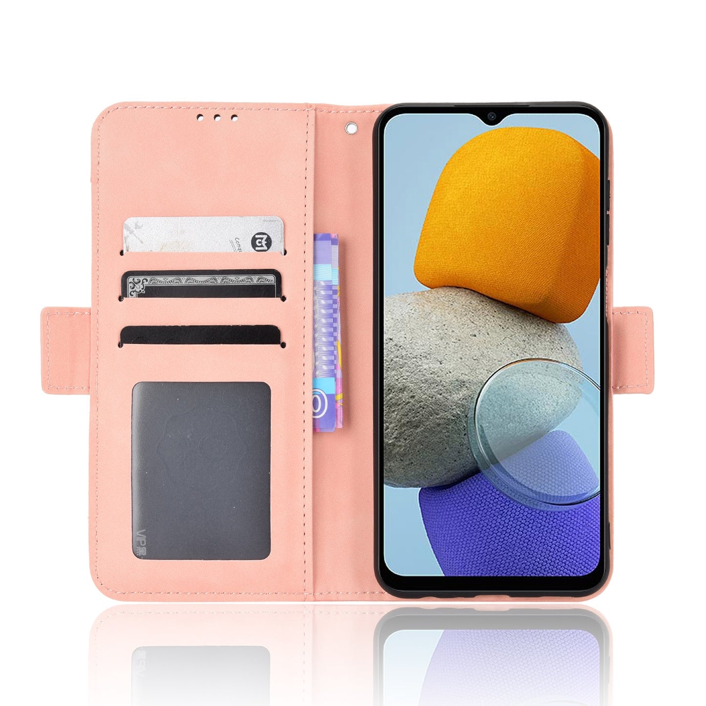 Samsung Galaxy M13 4G Skin Feel PU Leather Wallet Phone Case with Card Slots, Cash Pocket, Magnetic Closure, Built-In Stand, Full Protection TPU Cover