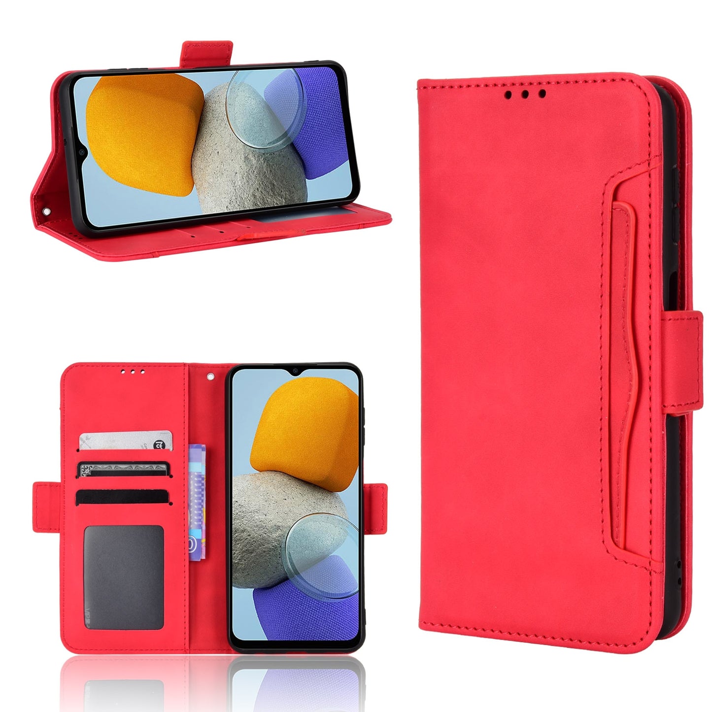 Samsung Galaxy M13 4G Skin Feel PU Leather Wallet Phone Case with Card Slots, Cash Pocket, Magnetic Closure, Built-In Stand, Full Protection TPU Cover