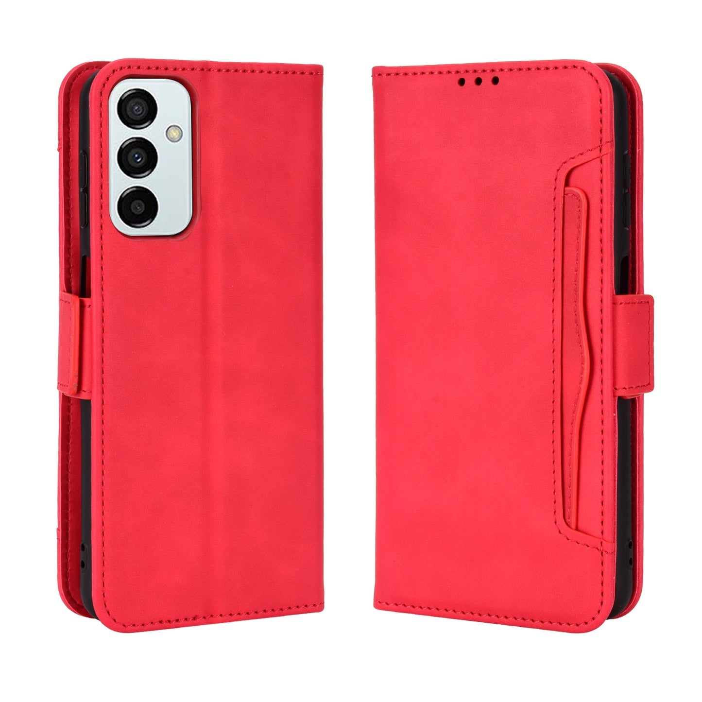Samsung Galaxy M13 4G Skin Feel PU Leather Wallet Phone Case with Card Slots, Cash Pocket, Magnetic Closure, Built-In Stand, Full Protection TPU Cover