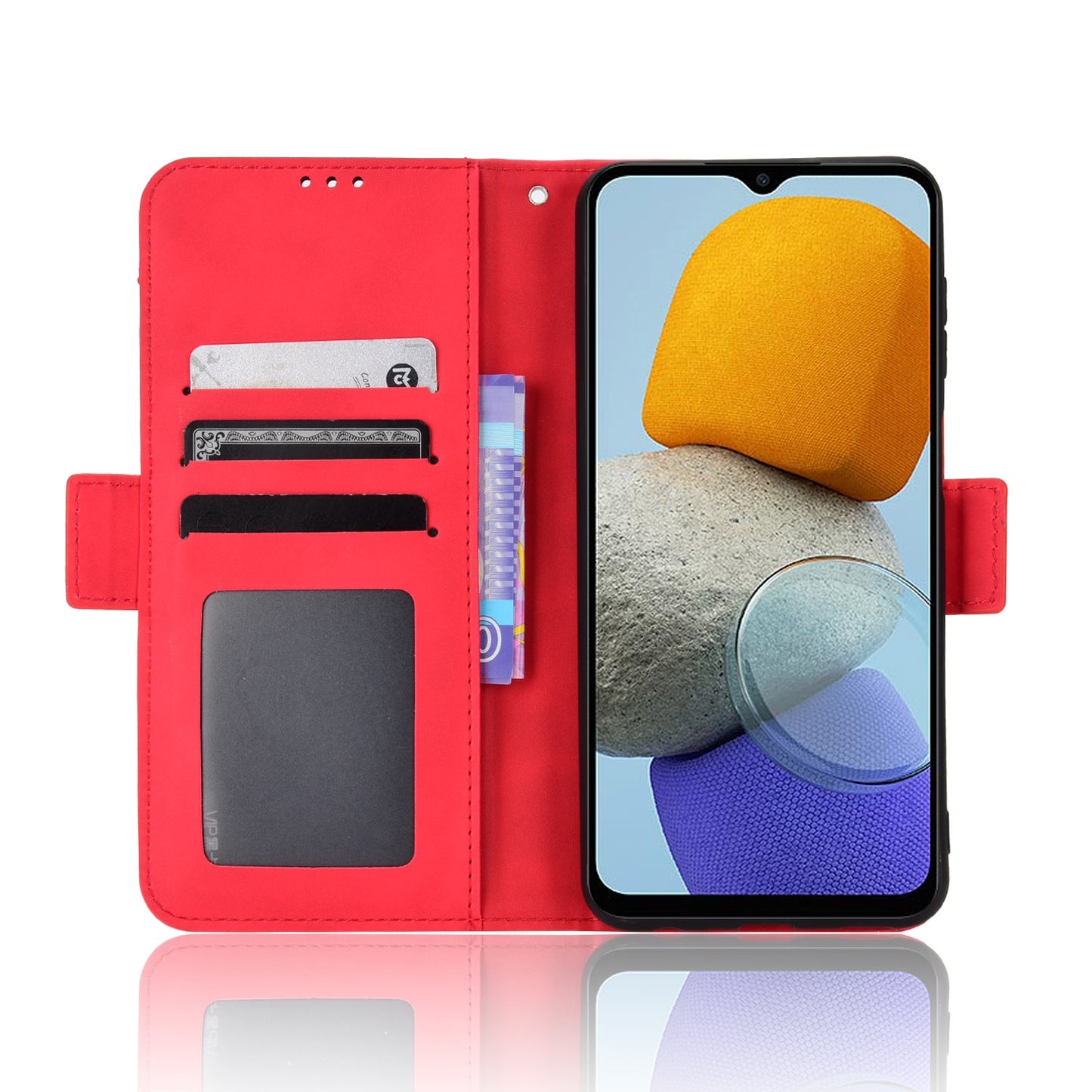 Samsung Galaxy M13 4G Skin Feel PU Leather Wallet Phone Case with Card Slots, Cash Pocket, Magnetic Closure, Built-In Stand, Full Protection TPU Cover