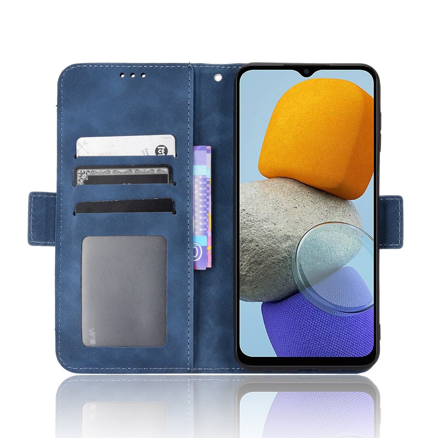 Samsung Galaxy M23 5G Skin Feel PU Leather Wallet Phone Case with Card Slots, Cash Pocket, Magnetic Closure, Built-In Stand, Full Protection TPU Cover
