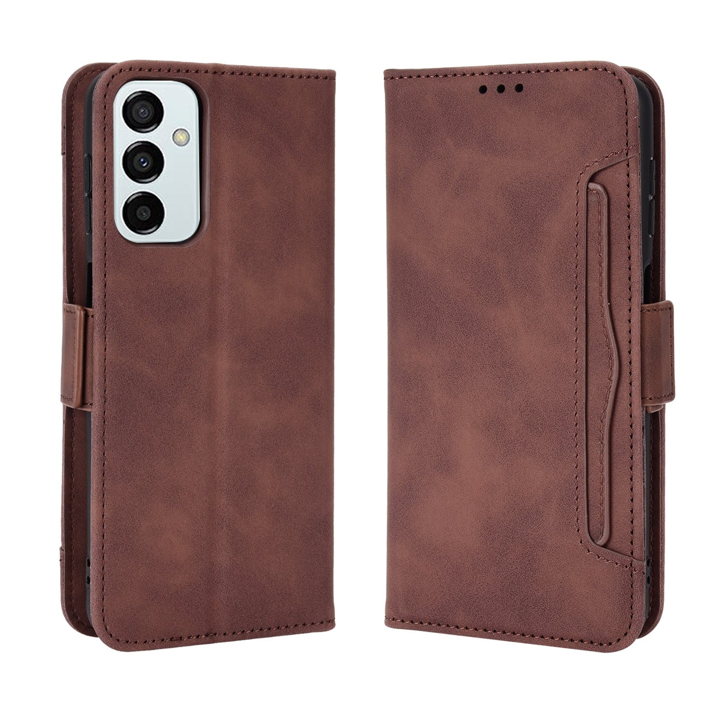 Samsung Galaxy M13 4G Skin Feel PU Leather Wallet Phone Case with Card Slots, Cash Pocket, Magnetic Closure, Built-In Stand, Full Protection TPU Cover