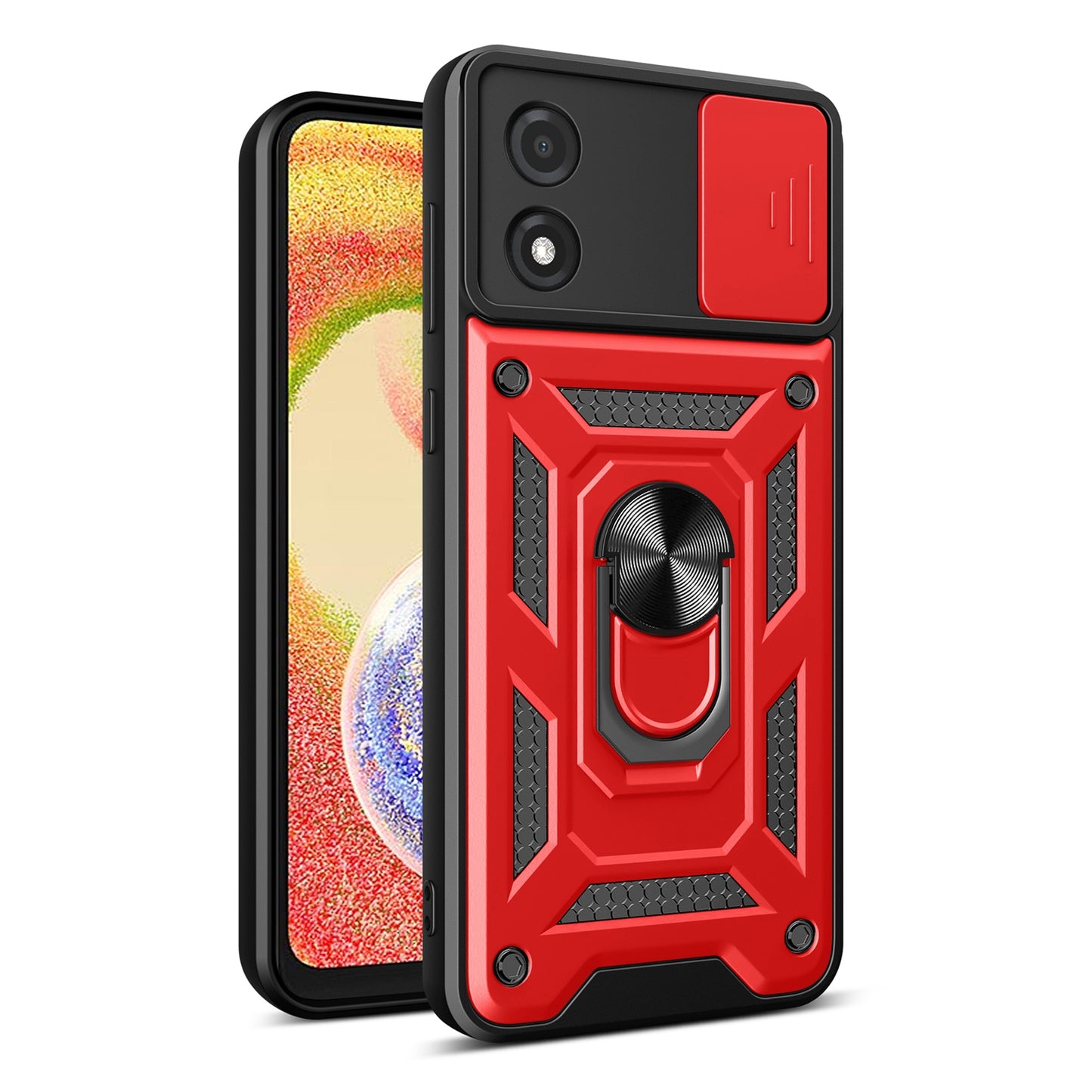Motorola Moto E13 4G Sliding Camera Cover Magnetic Ring Stand Shockproof TPU + PC Protective Phone Case