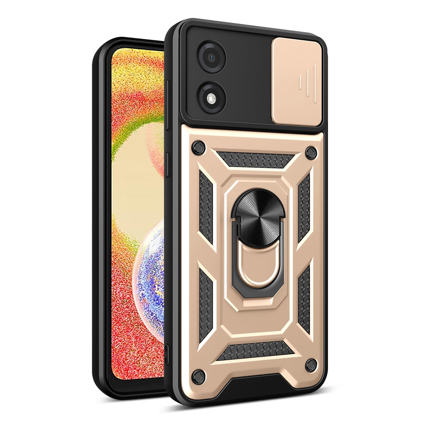 Motorola Moto E13 4G Sliding Camera Cover Magnetic Ring Stand Shockproof TPU + PC Protective Phone Case