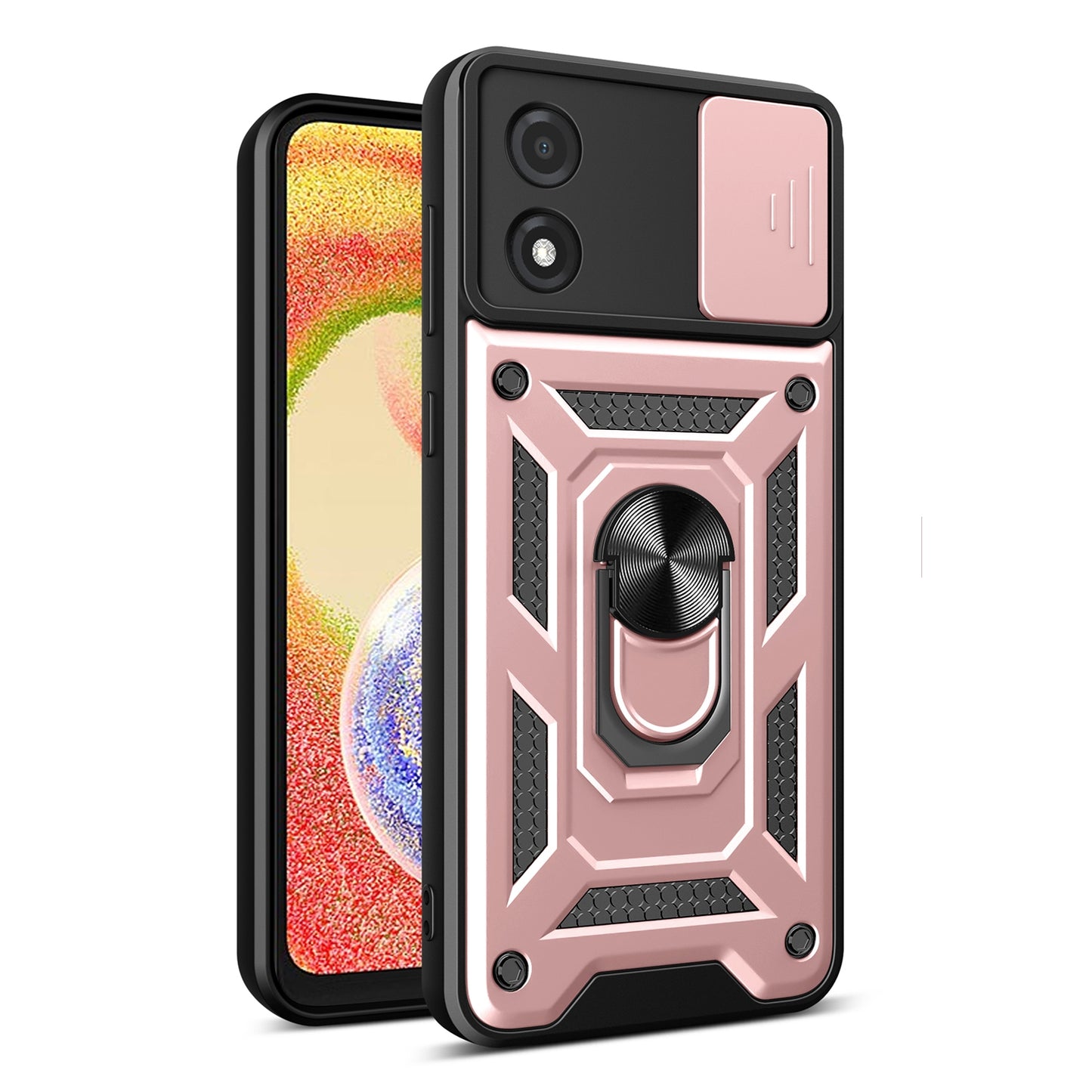 Motorola Moto E13 4G Sliding Camera Cover Magnetic Ring Stand Shockproof TPU + PC Protective Phone Case