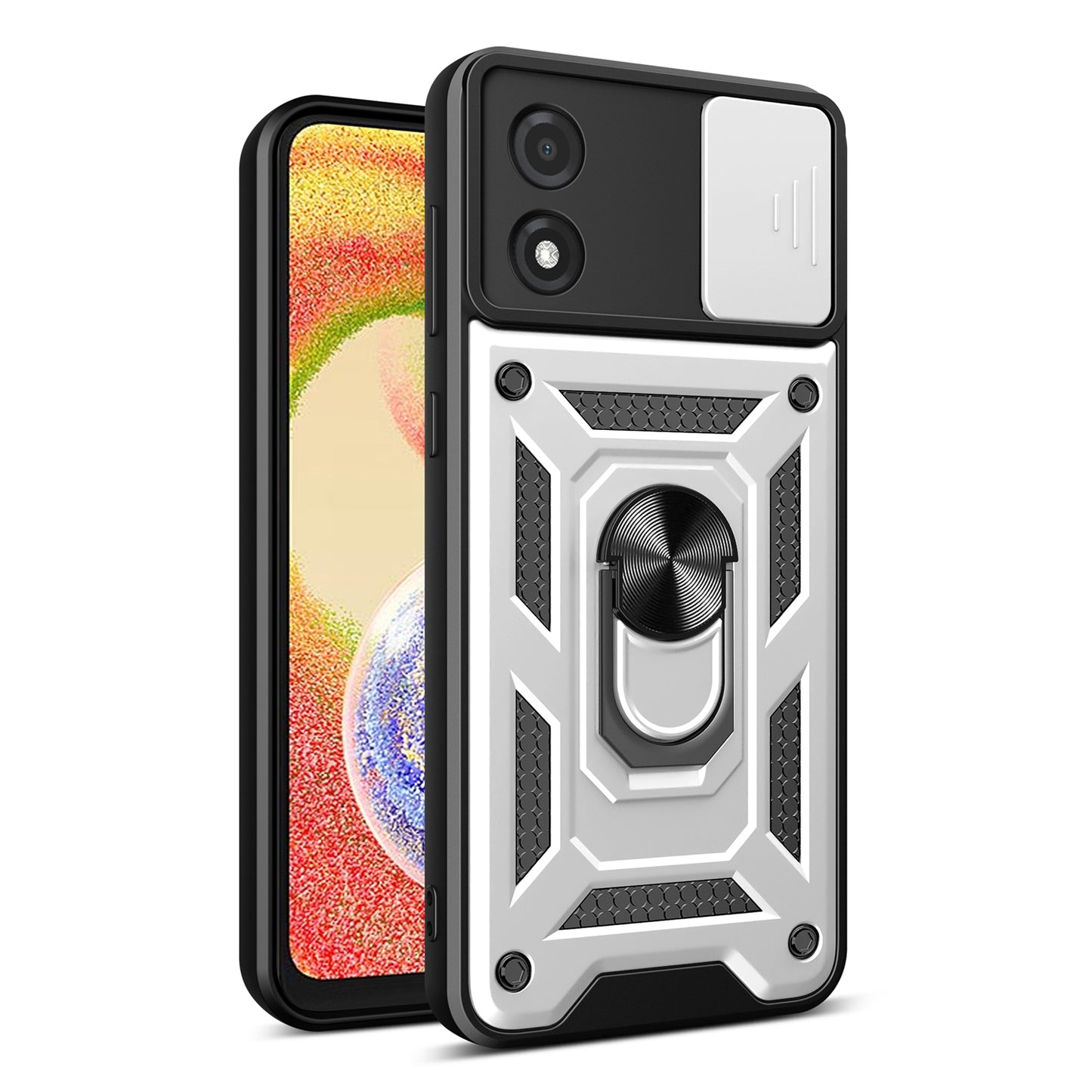 Motorola Moto E13 4G Sliding Camera Cover Magnetic Ring Stand Shockproof TPU + PC Protective Phone Case