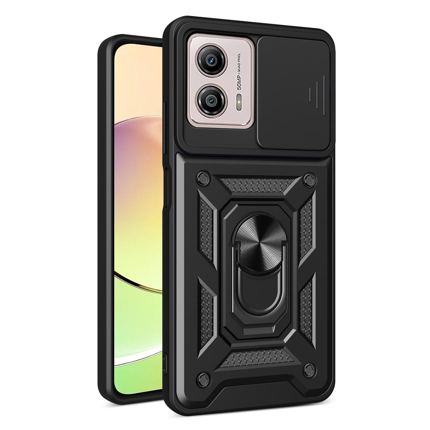 Motorola Moto G13 Sliding Camera Cover Magnetic Ring Stand Shockproof TPU + PC Protective Phone Case