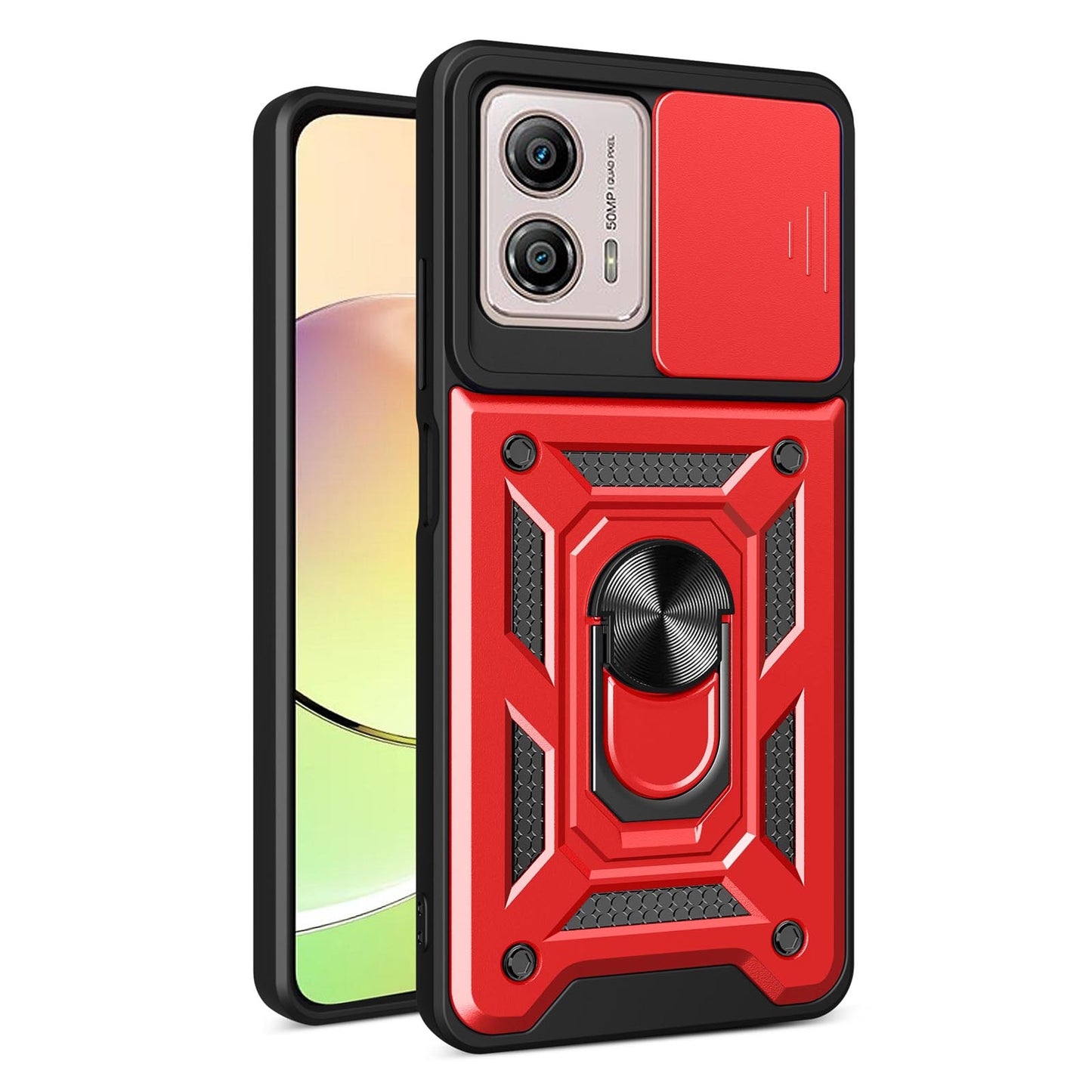 Motorola Moto G53 Sliding Camera Cover Magnetic Ring Stand Shockproof TPU + PC Protective Phone Case