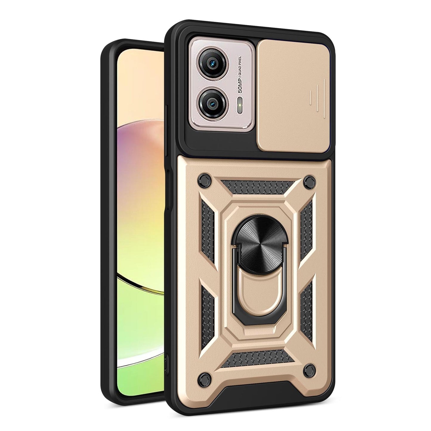 Motorola Moto G23 5G Sliding Camera Cover Magnetic Ring Stand Shockproof TPU + PC Protective Phone Case