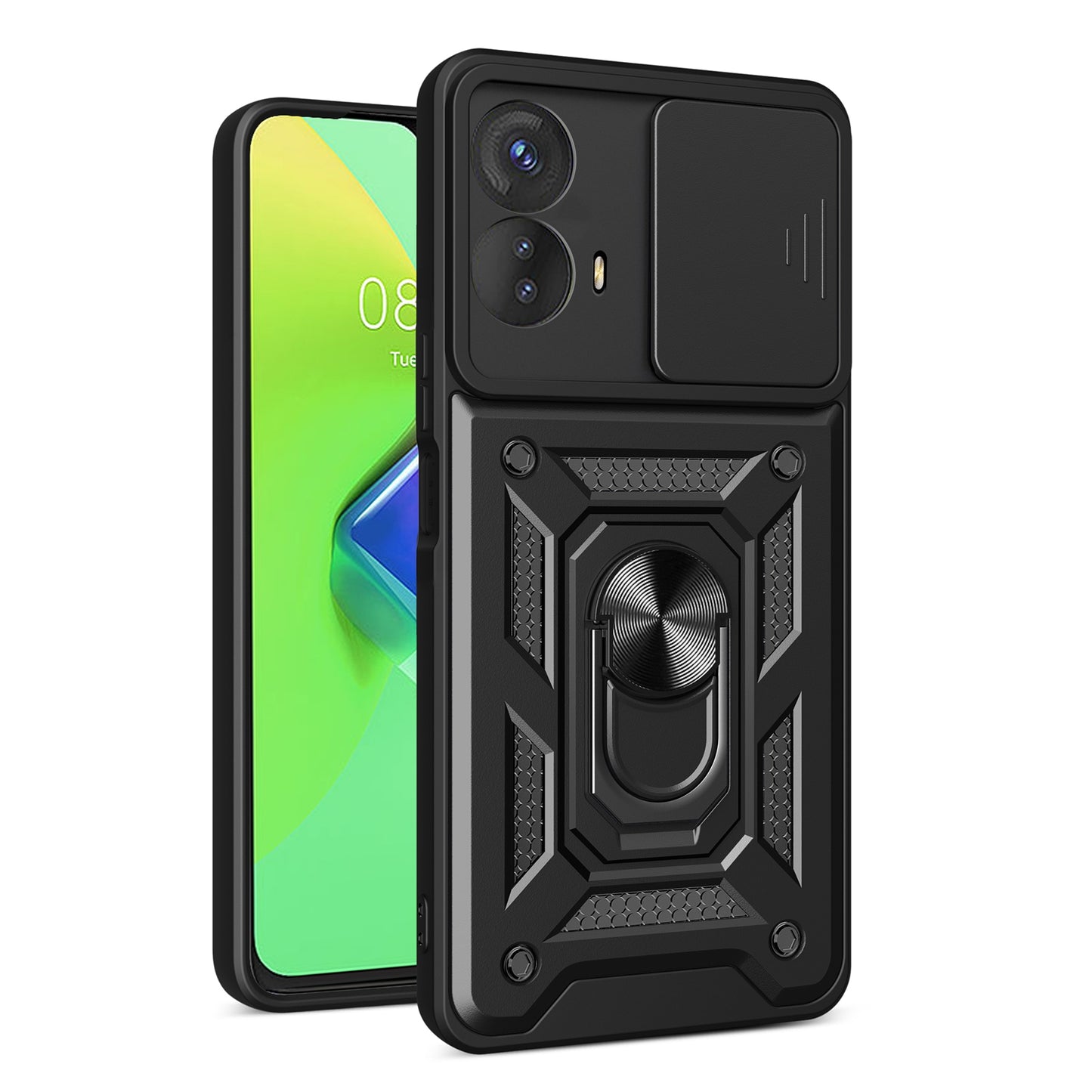 Motorola Moto G53 5G Sliding Camera Cover Magnetic Ring Stand Shockproof TPU + PC Protective Phone Case