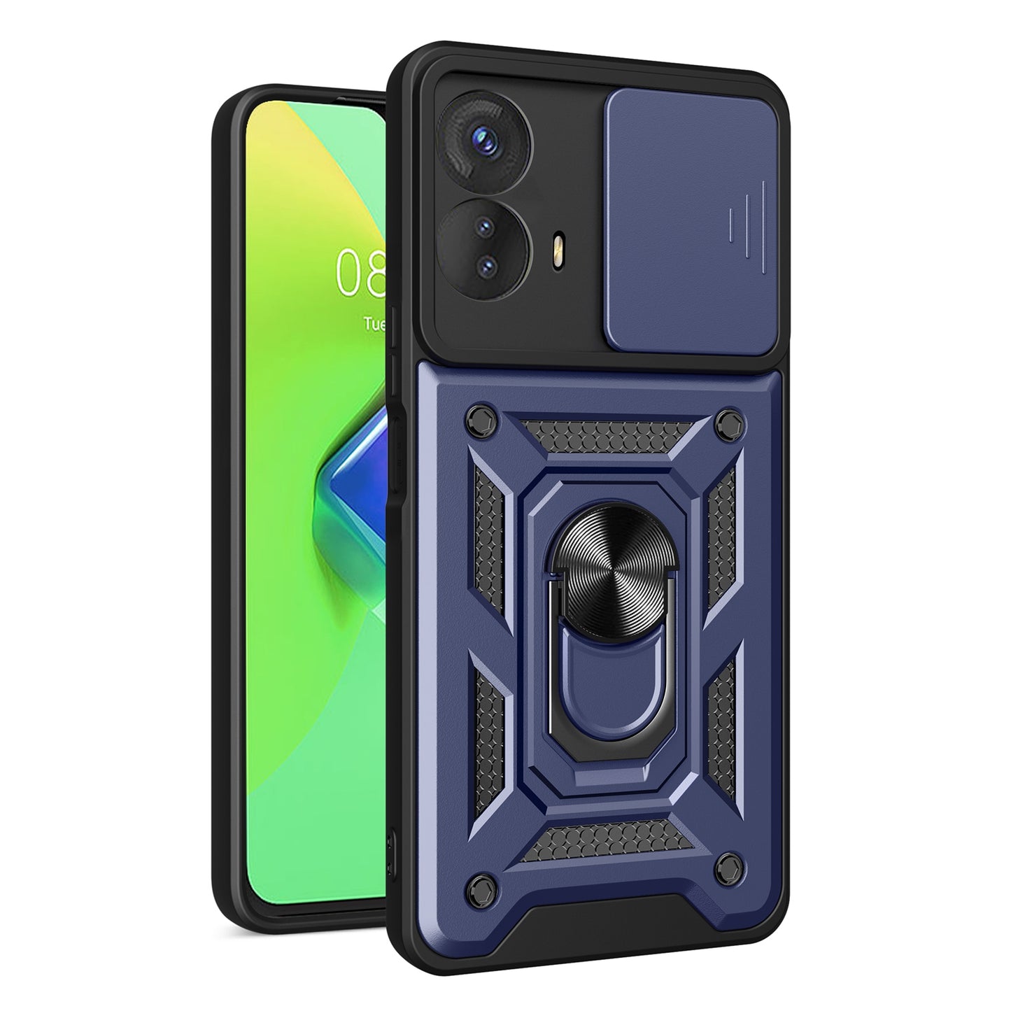 Motorola Moto G53 5G Sliding Camera Cover Magnetic Ring Stand Shockproof TPU + PC Protective Phone Case