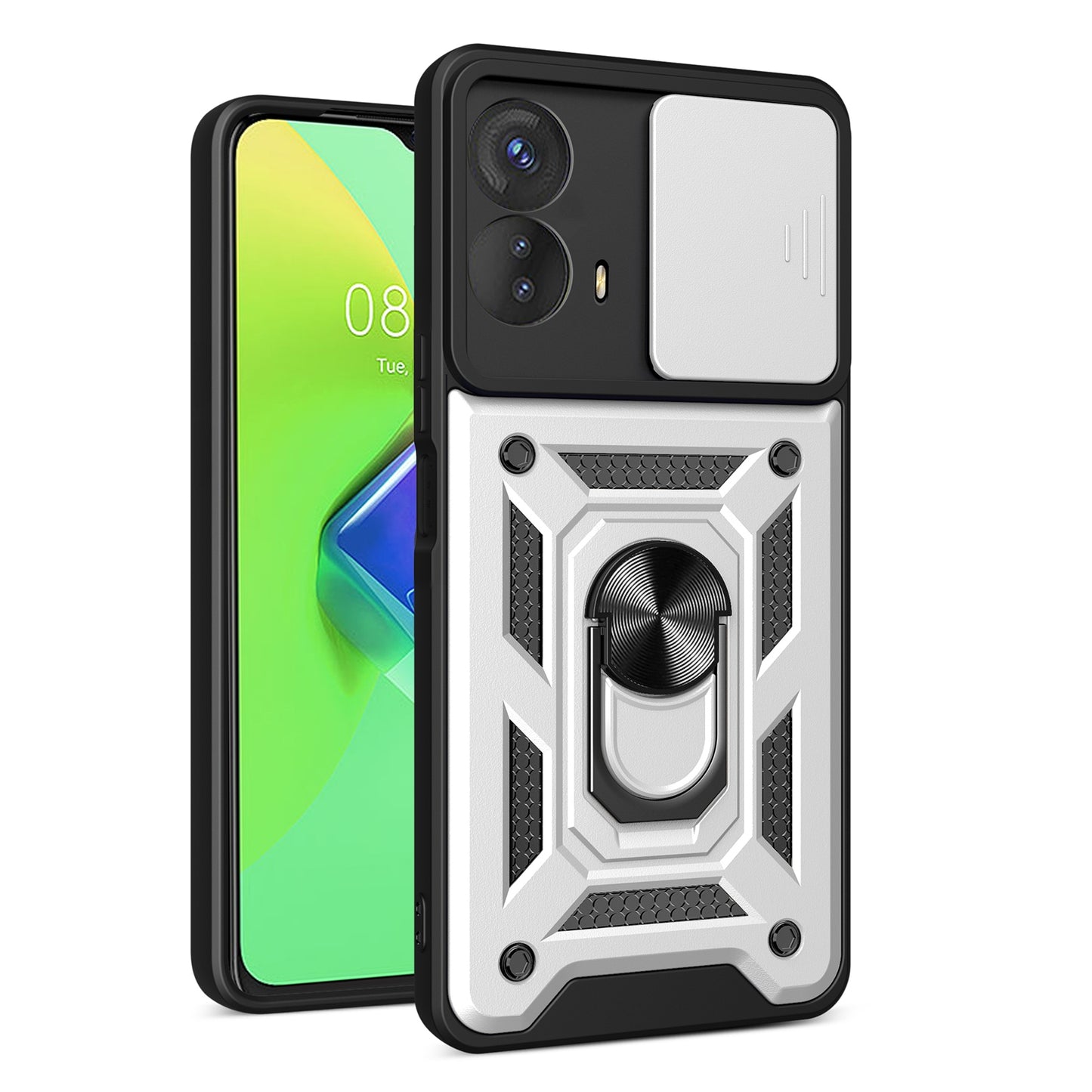 Motorola Moto G53 5G Sliding Camera Cover Magnetic Ring Stand Shockproof TPU + PC Protective Phone Case