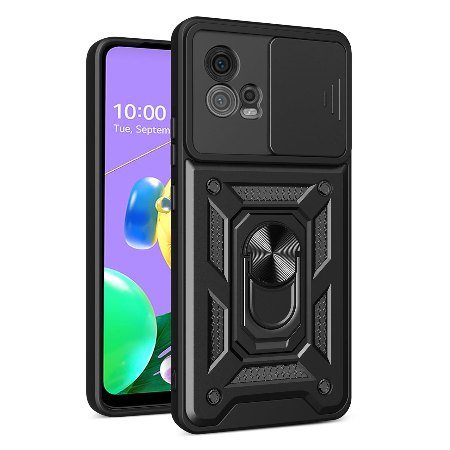 Motorola Moto G72 Sliding Camera Cover Magnetic Ring Stand Shockproof TPU + PC Protective Phone Case