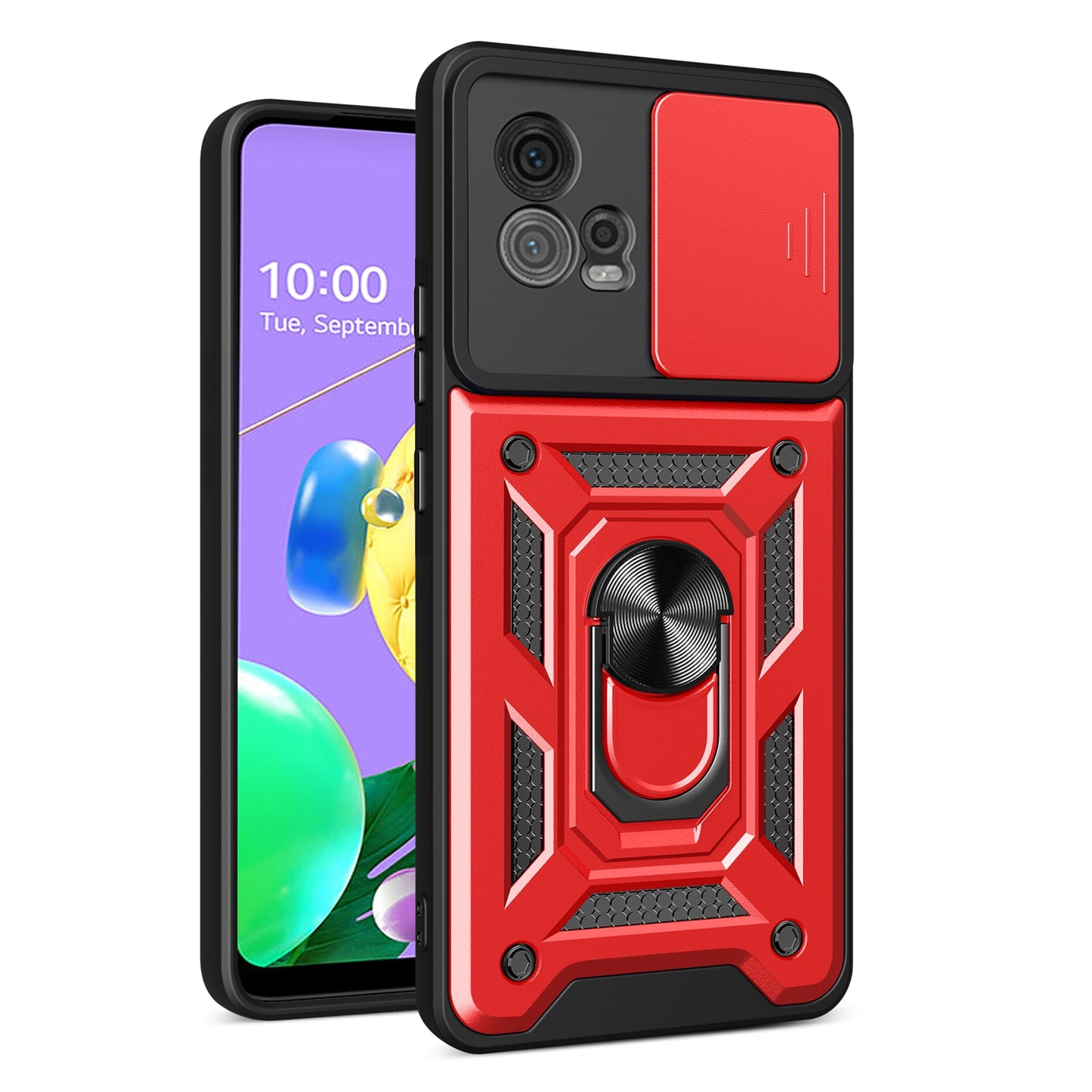 Motorola Moto G72 Sliding Camera Cover Magnetic Ring Stand Shockproof TPU + PC Protective Phone Case