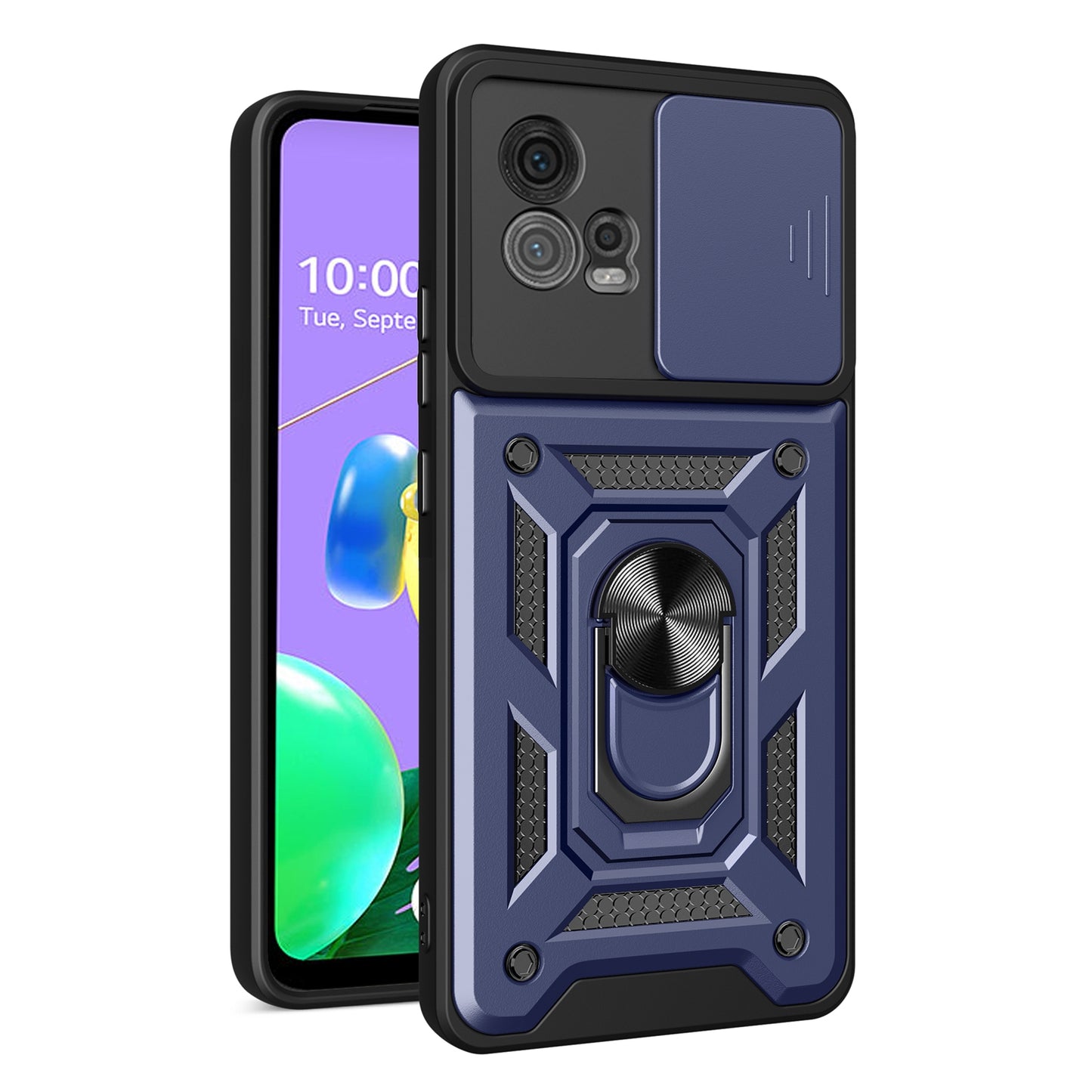 Motorola Moto G72 Sliding Camera Cover Magnetic Ring Stand Shockproof TPU + PC Protective Phone Case