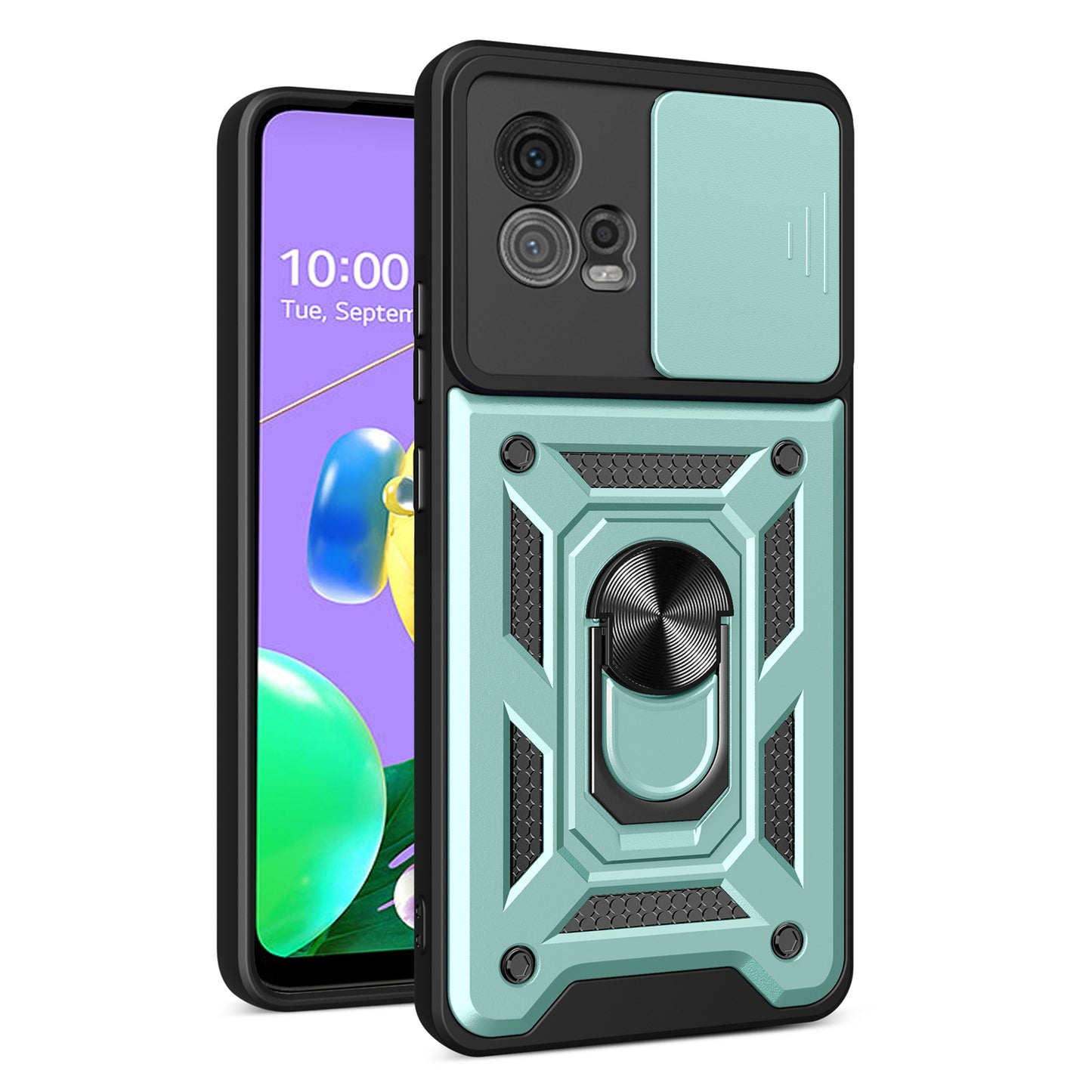Motorola Moto G72 Sliding Camera Cover Magnetic Ring Stand Shockproof TPU + PC Protective Phone Case