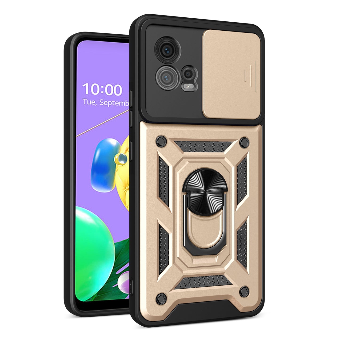 Motorola Moto G72 Sliding Camera Cover Magnetic Ring Stand Shockproof TPU + PC Protective Phone Case