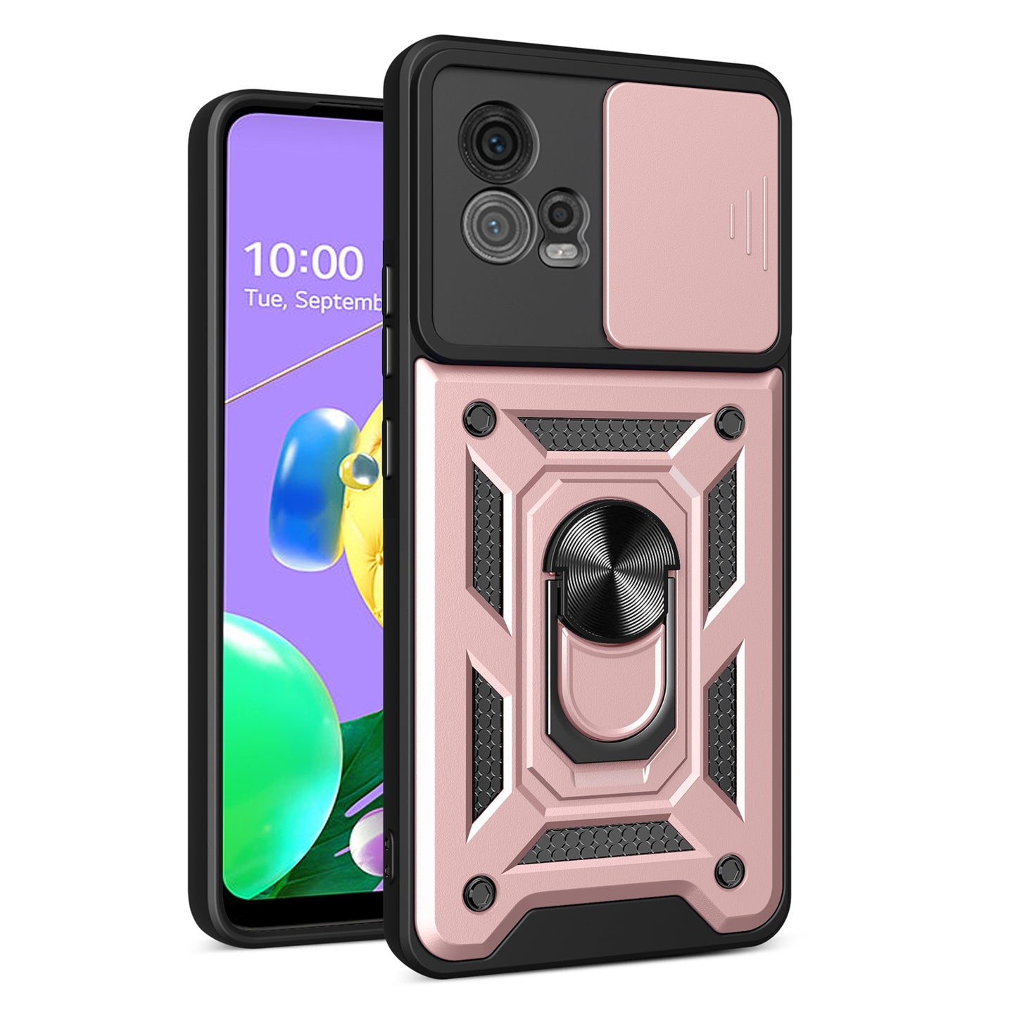 Motorola Moto G72 Sliding Camera Cover Magnetic Ring Stand Shockproof TPU + PC Protective Phone Case