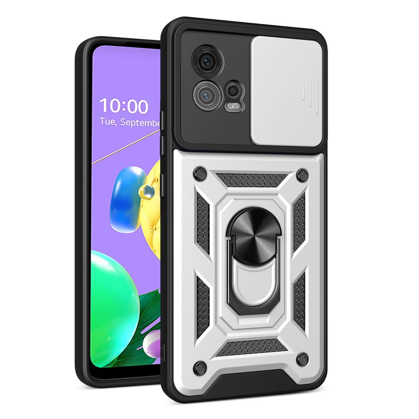 Motorola Moto G72 Sliding Camera Cover Magnetic Ring Stand Shockproof TPU + PC Protective Phone Case