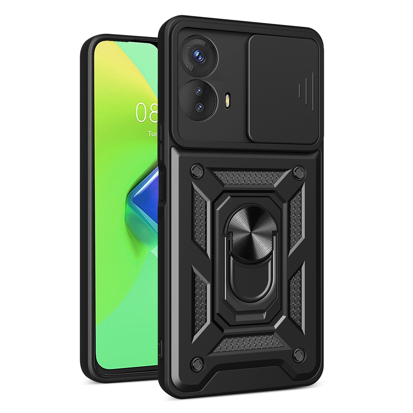 Motorola Moto G73 5G Sliding Camera Cover Magnetic Ring Stand Shockproof TPU + PC Protective Phone Case