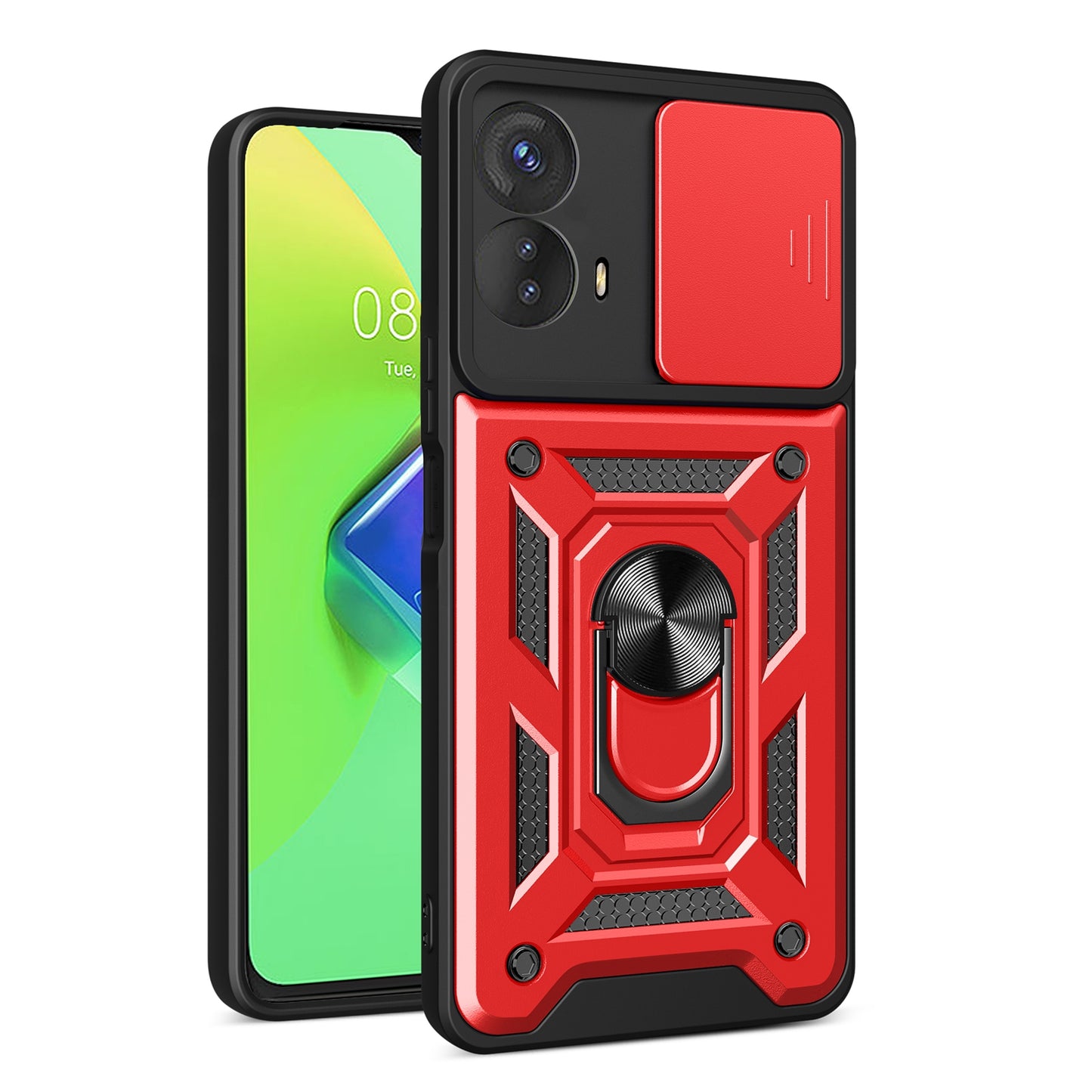 Motorola Moto G73 5G Sliding Camera Cover Magnetic Ring Stand Shockproof TPU + PC Protective Phone Case