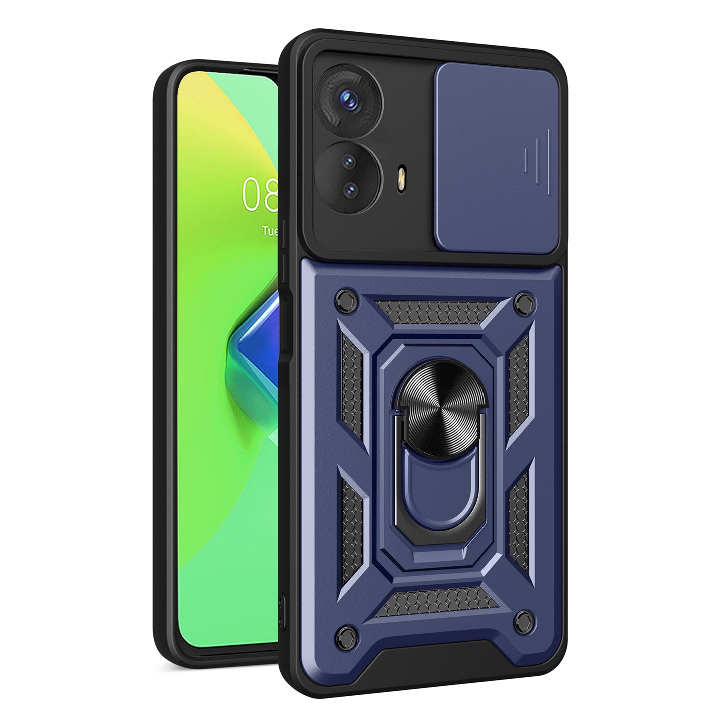 Motorola Moto G73 5G Sliding Camera Cover Magnetic Ring Stand Shockproof TPU + PC Protective Phone Case