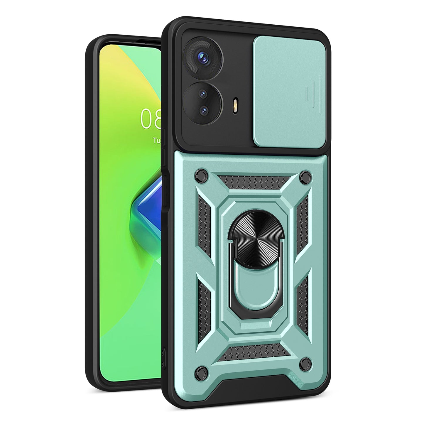 Motorola Moto G73 5G Sliding Camera Cover Magnetic Ring Stand Shockproof TPU + PC Protective Phone Case