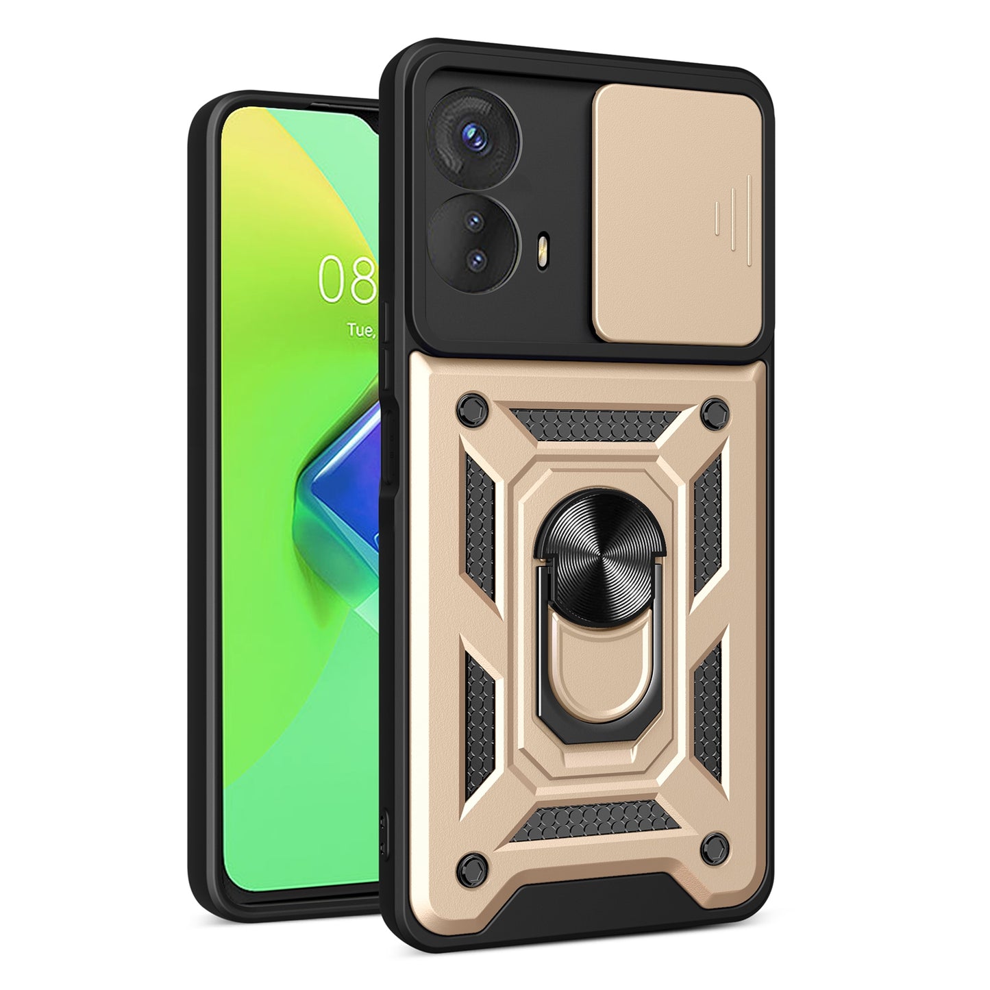 Motorola Moto G73 5G Sliding Camera Cover Magnetic Ring Stand Shockproof TPU + PC Protective Phone Case
