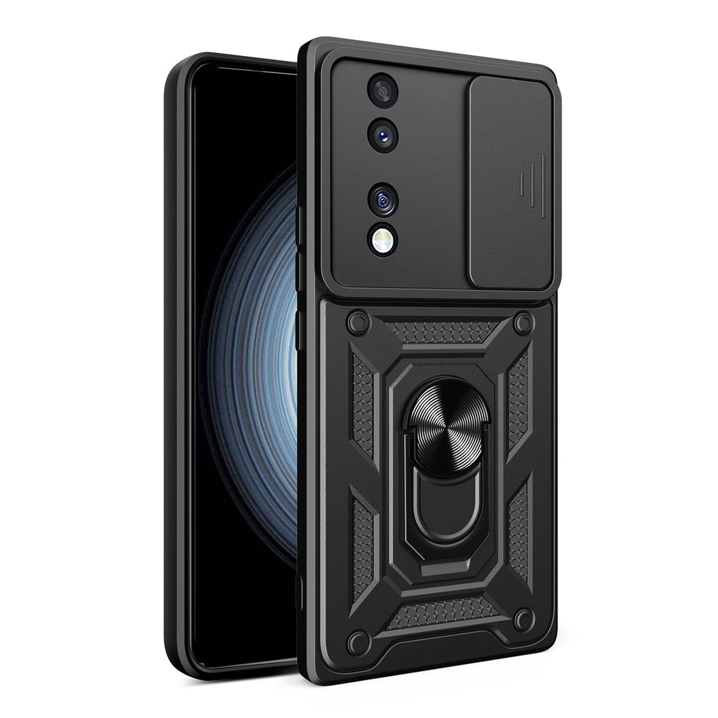 Honor 70 5G Sliding Camera Cover Magnetic Ring Stand Shockproof TPU + PC Protective Phone Case