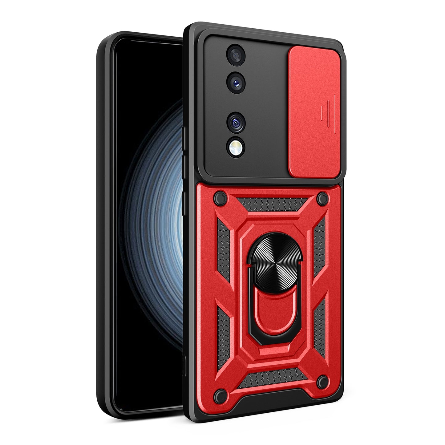 Honor 70 5G Sliding Camera Cover Magnetic Ring Stand Shockproof TPU + PC Protective Phone Case
