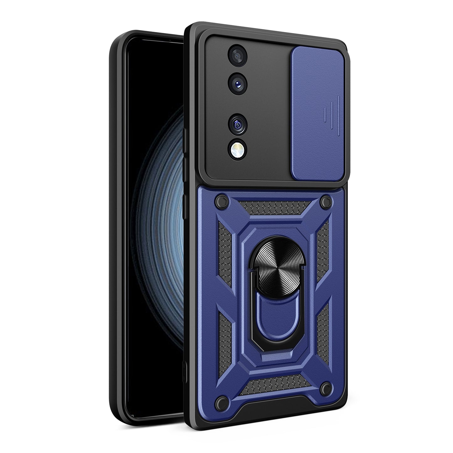 Honor 70 5G Sliding Camera Cover Magnetic Ring Stand Shockproof TPU + PC Protective Phone Case