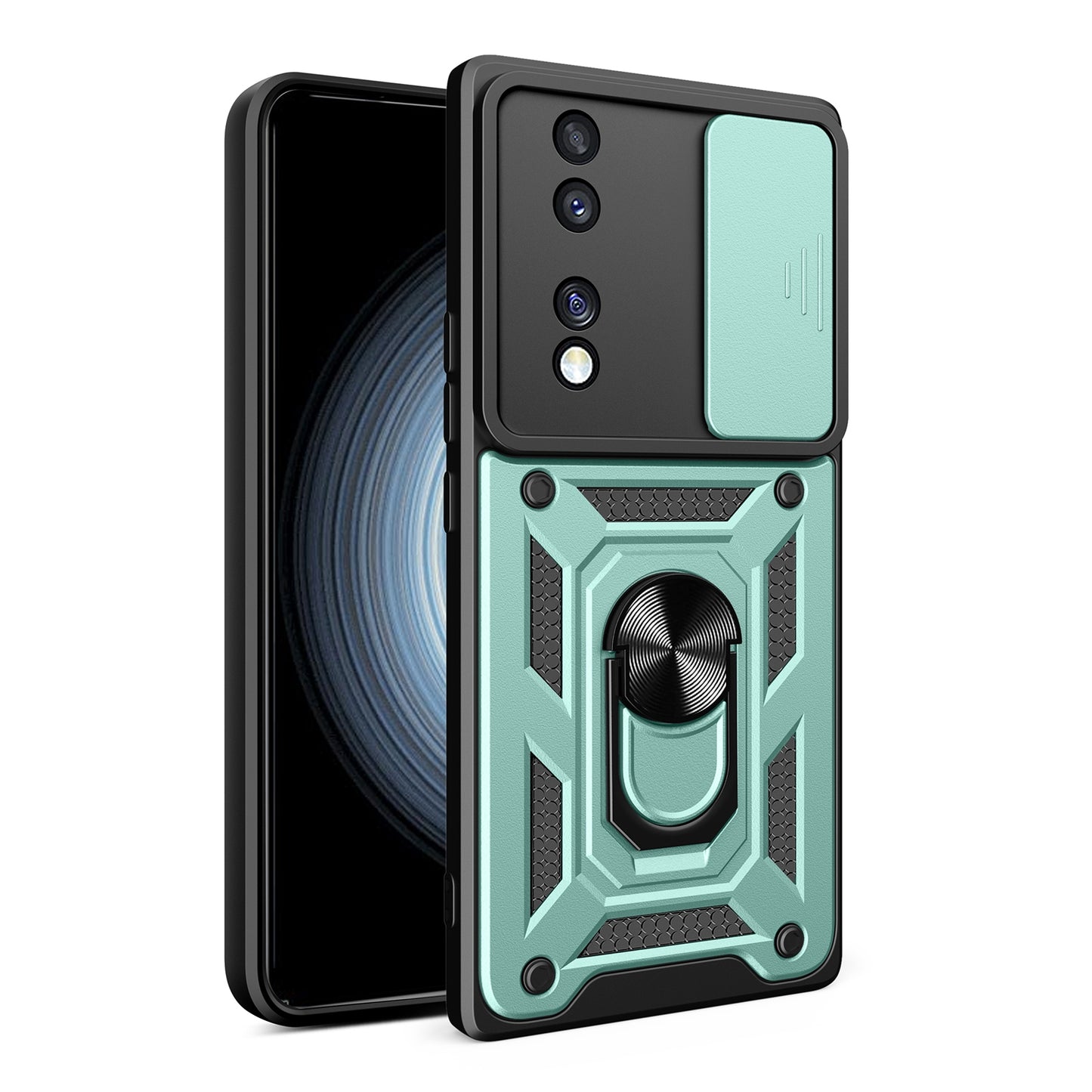 Honor 70 5G Sliding Camera Cover Magnetic Ring Stand Shockproof TPU + PC Protective Phone Case