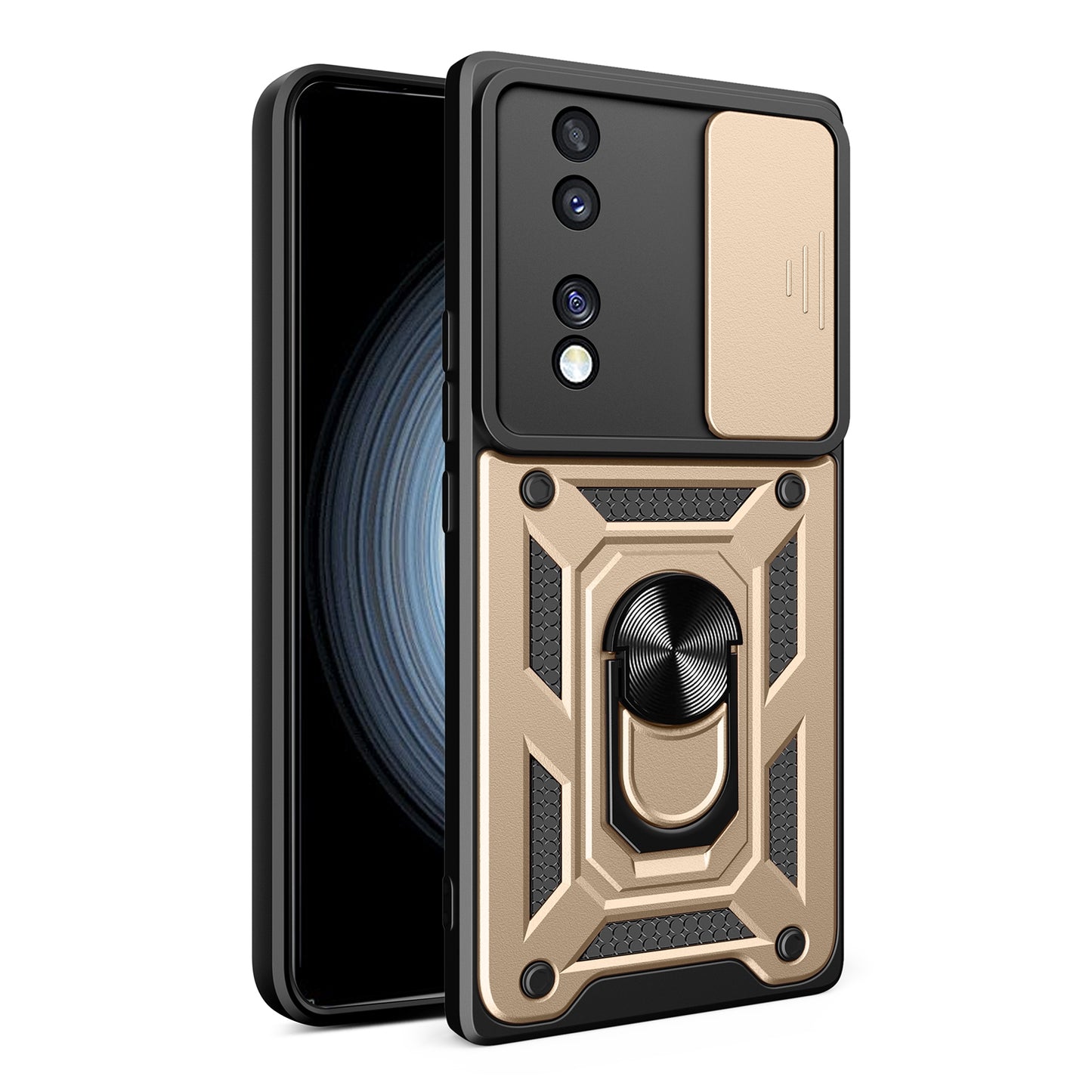Honor 70 5G Sliding Camera Cover Magnetic Ring Stand Shockproof TPU + PC Protective Phone Case