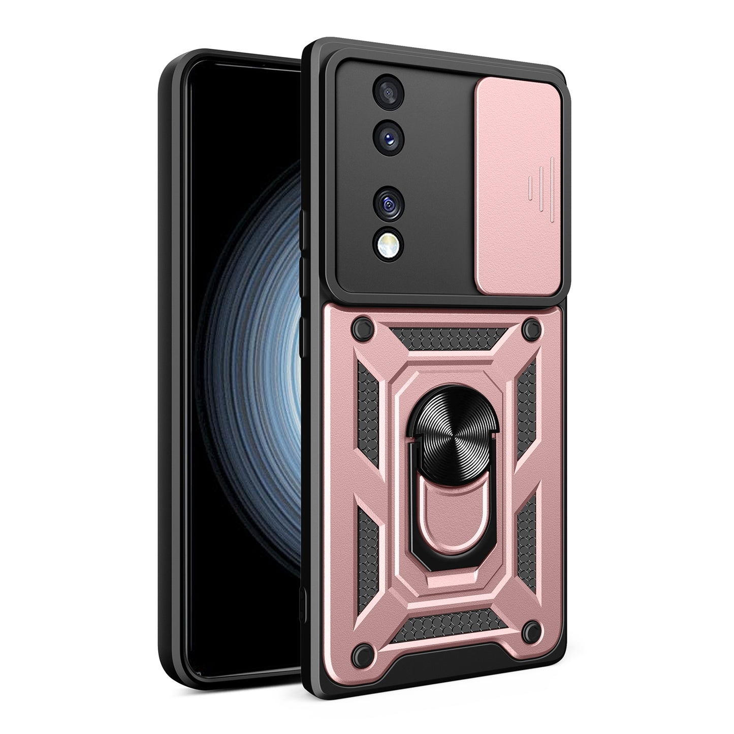 Honor 70 5G Sliding Camera Cover Magnetic Ring Stand Shockproof TPU + PC Protective Phone Case
