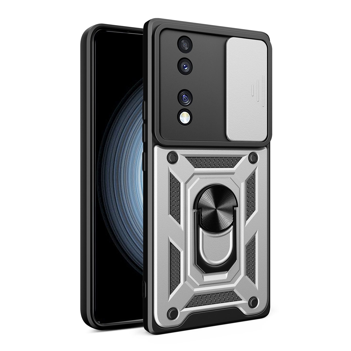 Honor 70 5G Sliding Camera Cover Magnetic Ring Stand Shockproof TPU + PC Protective Phone Case