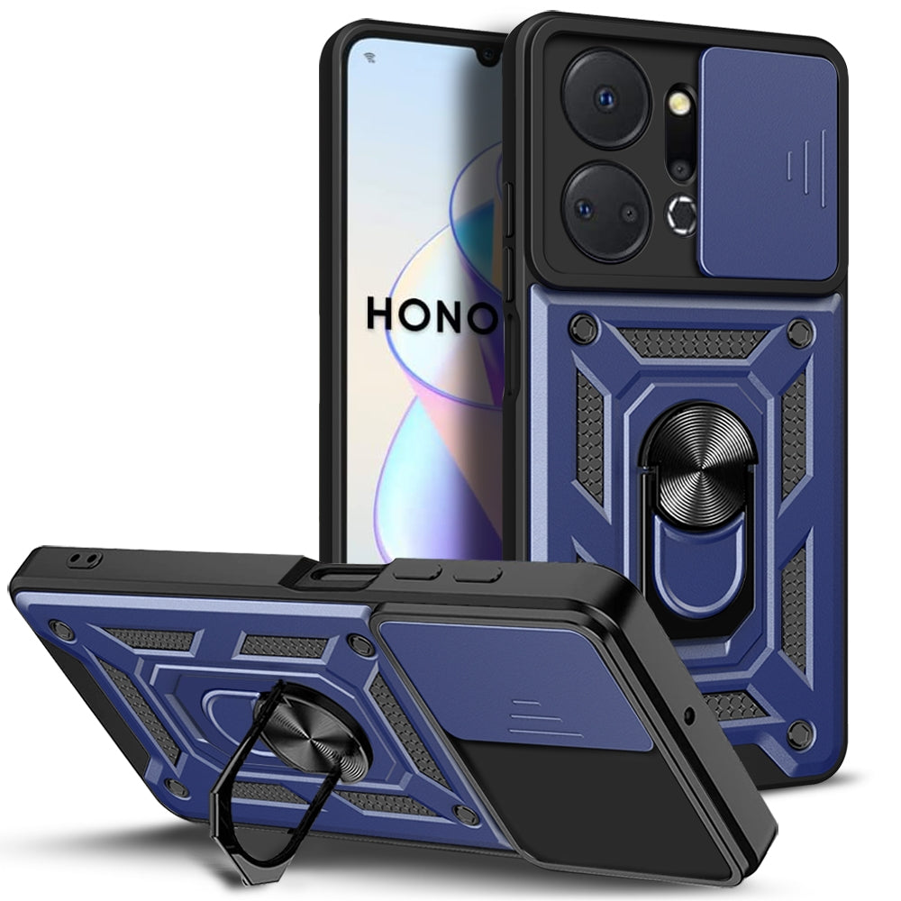 Honor X7a 5G Sliding Camera Cover Magnetic Ring Stand Shockproof TPU + PC Protective Phone Case