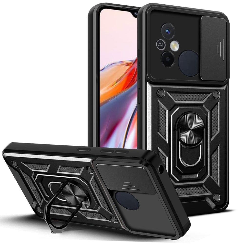 Xiaomi Redmi 12C 4G Sliding Camera Cover Magnetic Ring Stand Shockproof TPU + PC Protective Phone Case