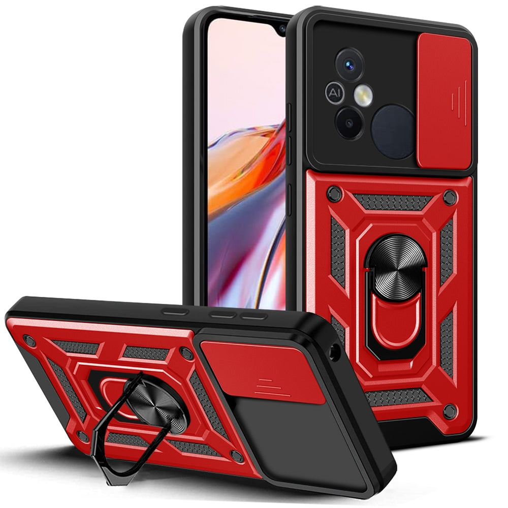 Xiaomi Redmi 12C 4G Sliding Camera Cover Magnetic Ring Stand Shockproof TPU + PC Protective Phone Case