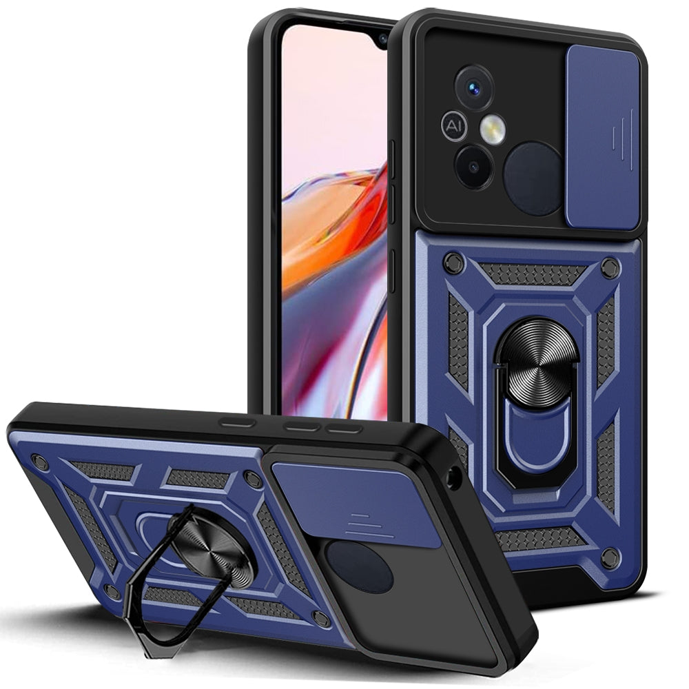 Xiaomi Redmi 11A Sliding Camera Cover Magnetic Ring Stand Shockproof TPU + PC Protective Phone Case
