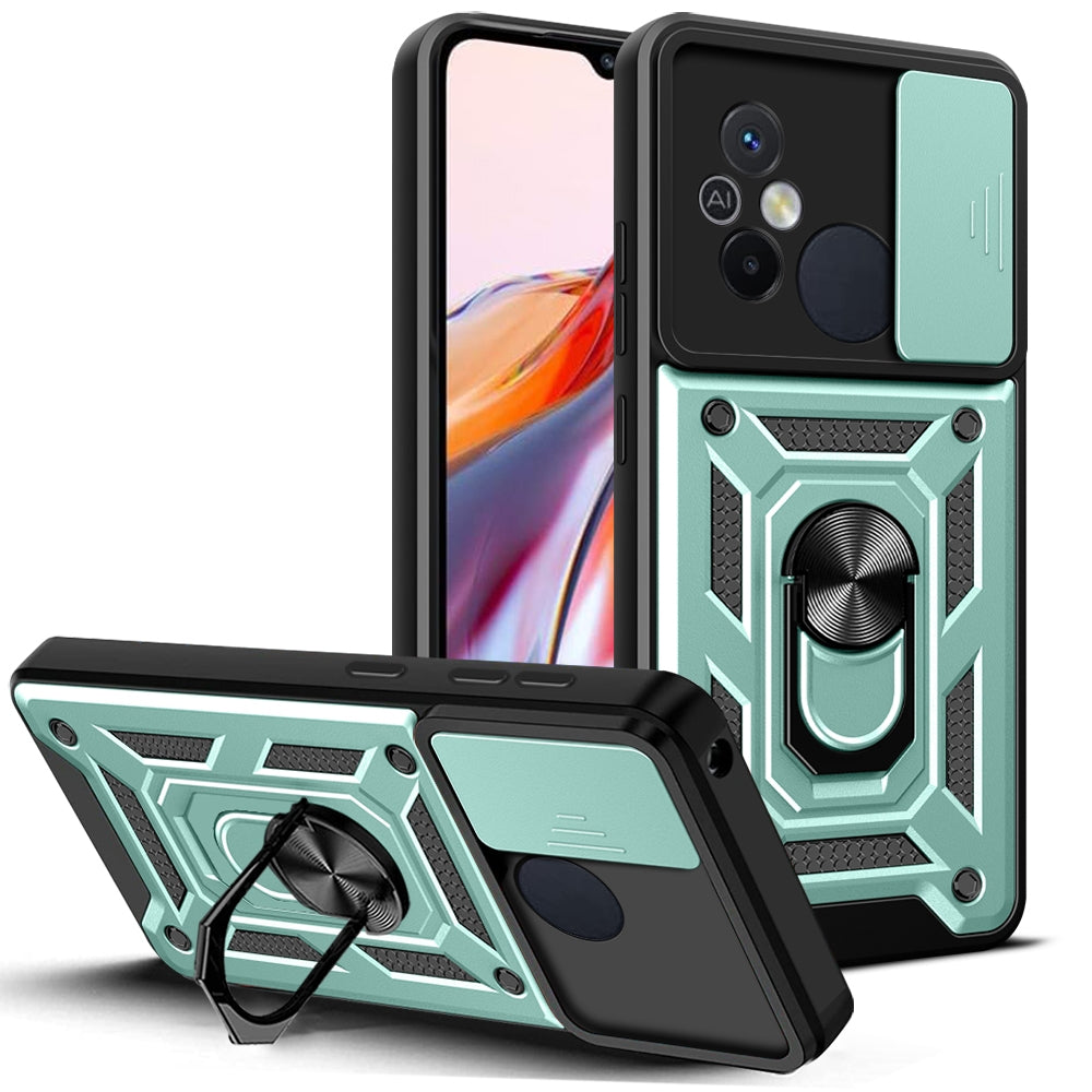 Xiaomi Redmi 11A Sliding Camera Cover Magnetic Ring Stand Shockproof TPU + PC Protective Phone Case