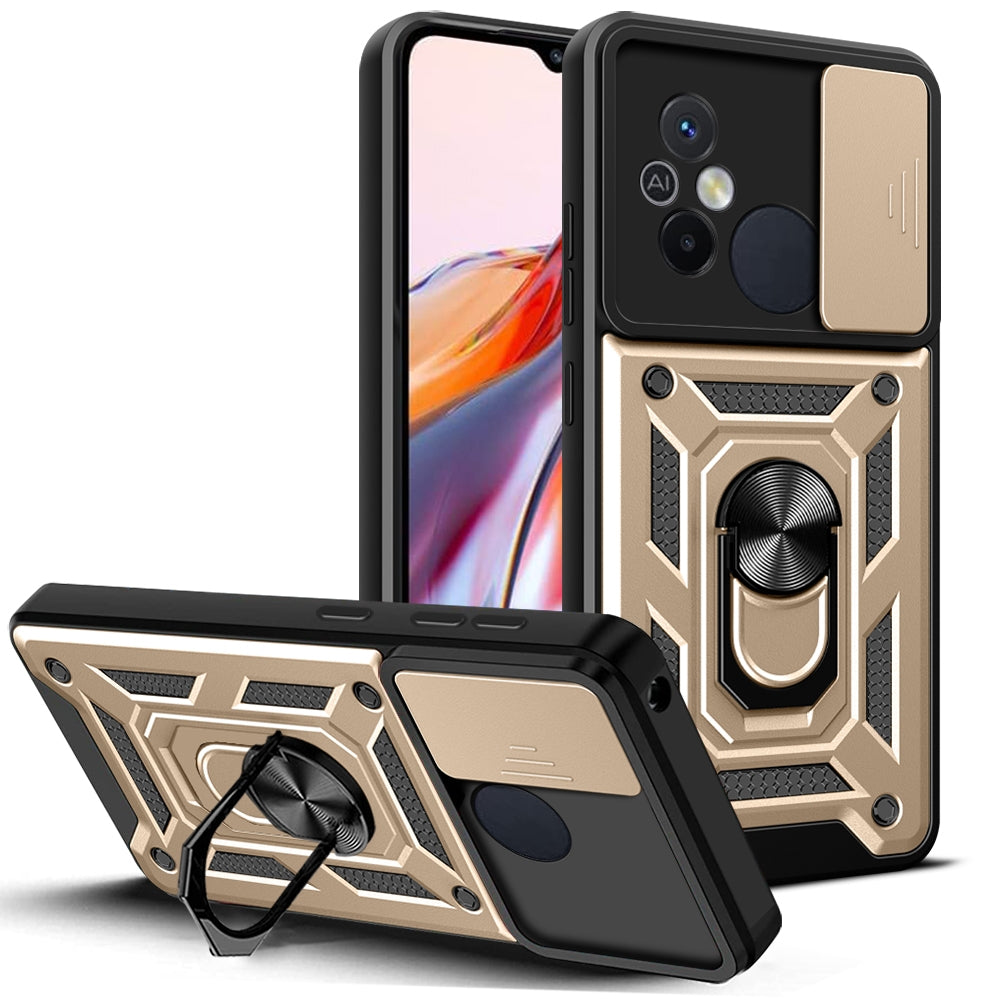 Xiaomi Redmi 12C 4G Sliding Camera Cover Magnetic Ring Stand Shockproof TPU + PC Protective Phone Case