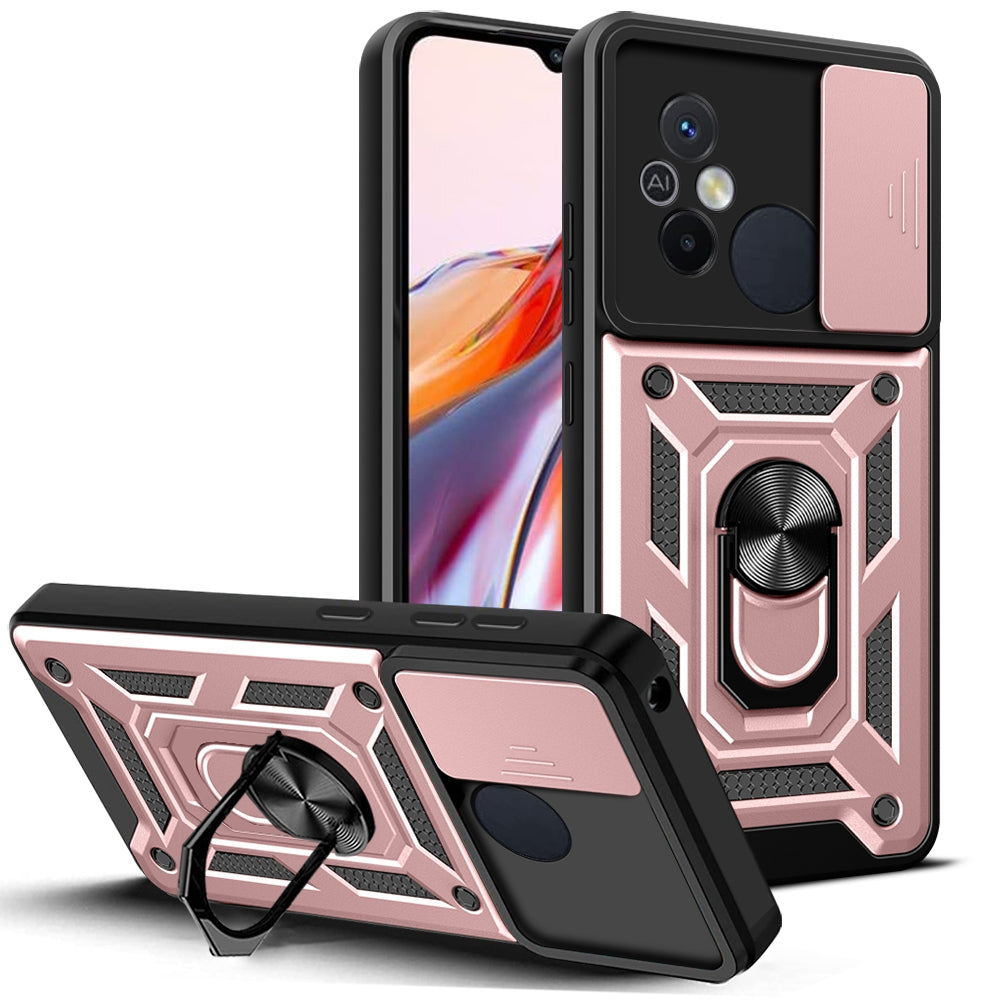 Xiaomi Redmi 12C 4G Sliding Camera Cover Magnetic Ring Stand Shockproof TPU + PC Protective Phone Case