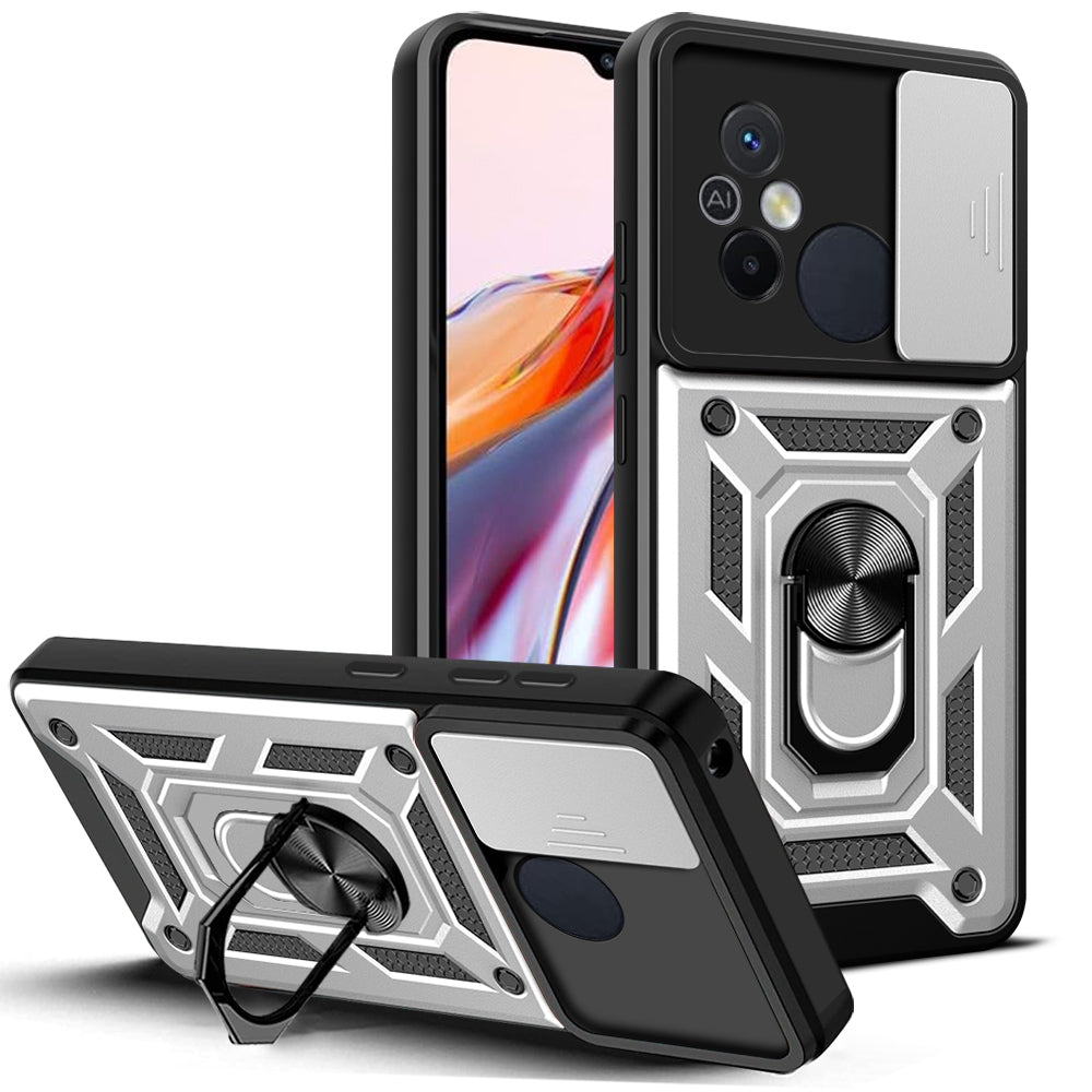 Xiaomi Redmi 12C 4G Sliding Camera Cover Magnetic Ring Stand Shockproof TPU + PC Protective Phone Case
