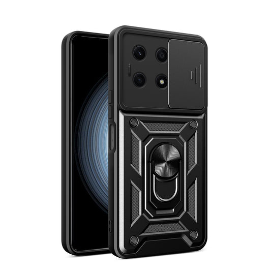 Honor X8a 4G Sliding Camera Cover Magnetic Ring Stand Shockproof TPU + PC Protective Phone Case