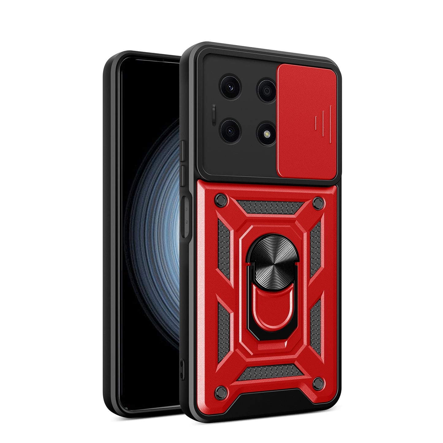Honor X8a 4G Sliding Camera Cover Magnetic Ring Stand Shockproof TPU + PC Protective Phone Case