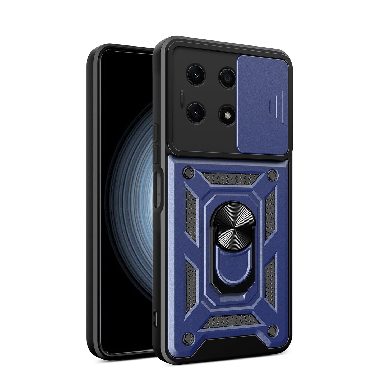 Honor X8a 4G Sliding Camera Cover Magnetic Ring Stand Shockproof TPU + PC Protective Phone Case