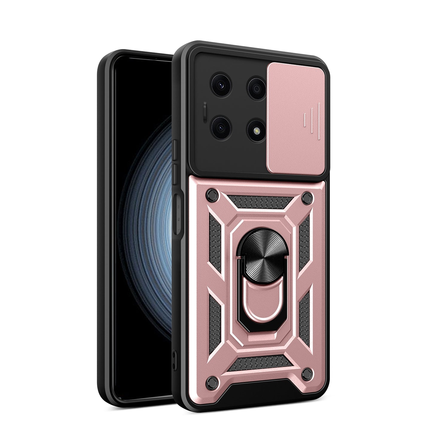 Honor X8a 4G Sliding Camera Cover Magnetic Ring Stand Shockproof TPU + PC Protective Phone Case